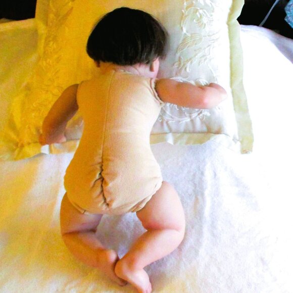 Peaches By C. Brace Reborn Baby Doll - White Striped Dress & Bow - Realistic New - Picture 9 of 13